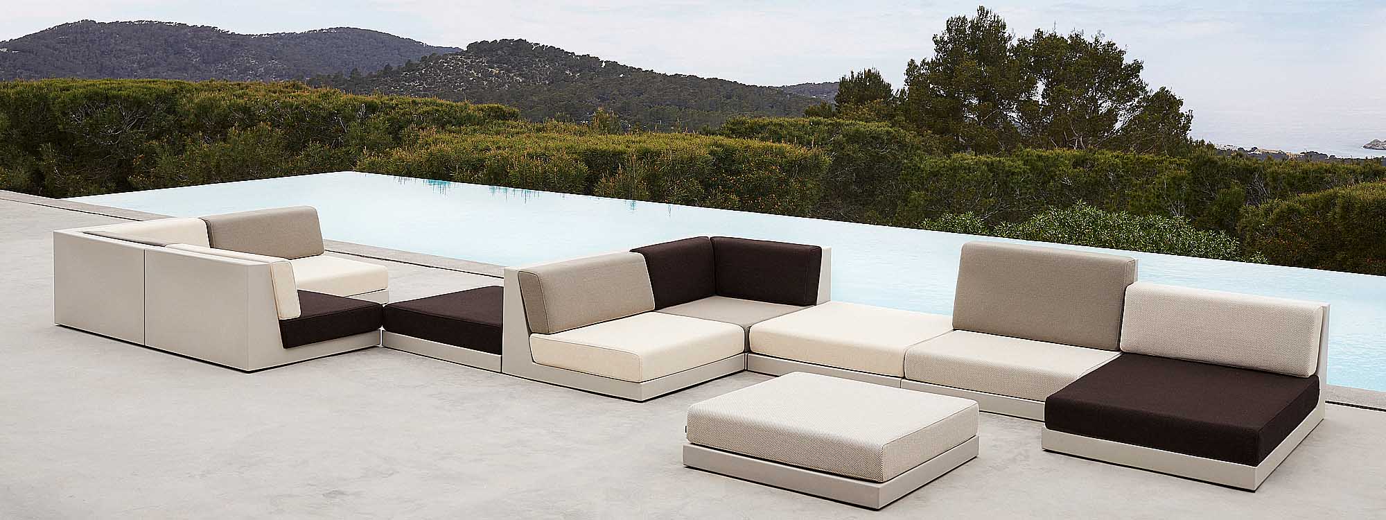 Image of Vondom Pixel taupe garden sofa with range of brown cushions