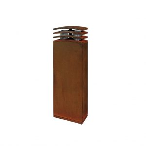 Irony OXIDISED STEEL BOLLARD LAMP - RUSTED STEEL Post Light In HIGH QUALITY Outdoor Lighting MATERIALS By Royal Botania GARDEN LIGHTING Company.