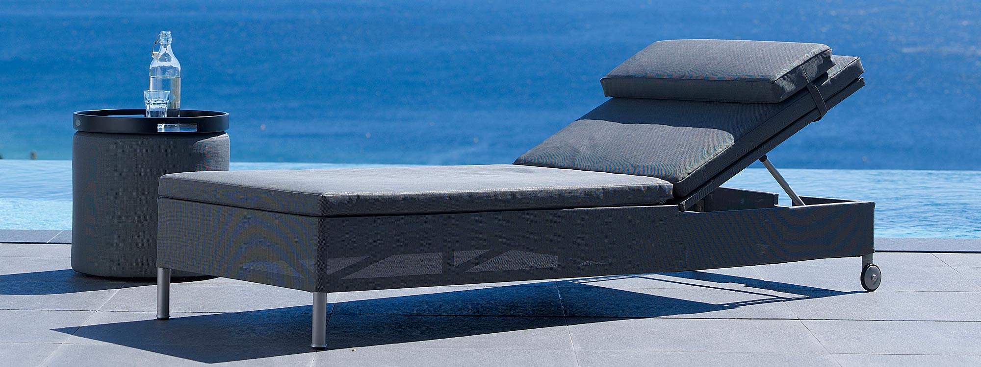 Image of Cane-line Rest sun lounger in Grey Cane-line Tex, with Grey Cane-line Natté cushion