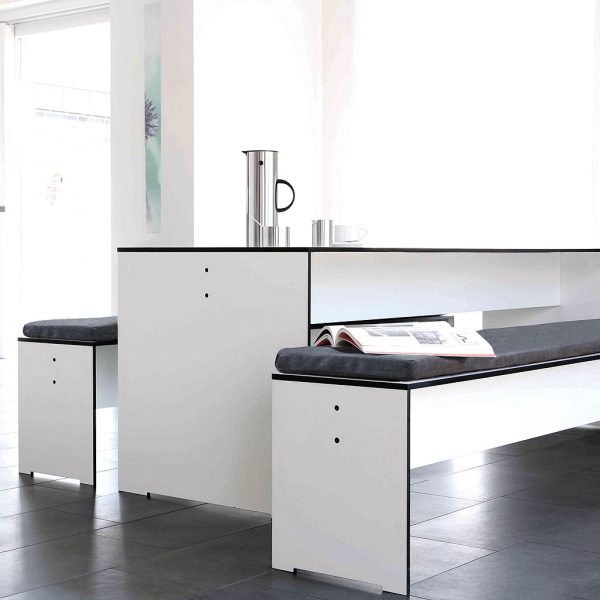 White kitchen dining furniture in HPL by Conmoto