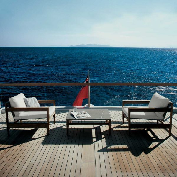 Road teak garden sofa and modern outdoor lounge furniture in high quality outdoor furniture materials by Roda luxury exterior furniture.