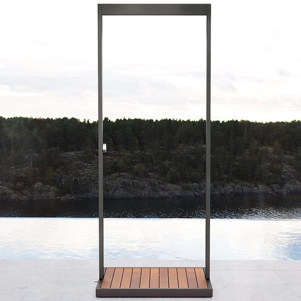 Garden Shower is a minimalist outdoor shower high quality exterior accessory materials by Roshults contemporary outdoor furniture company.