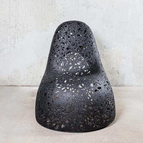 Image of front of Self garden easy chair which has sculptural design by Raimonds Cirulis for Unknown Nordic garden furniture
