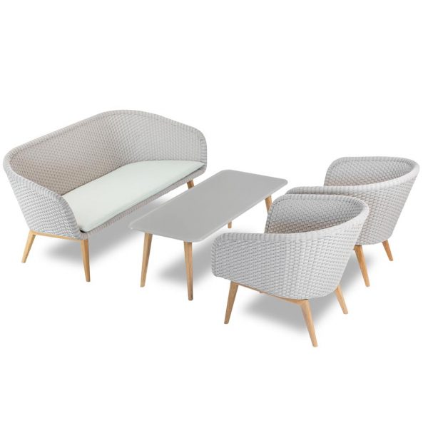 Shell Teak modern garden lounge set include a designer garden sofa & exterior lounge chair by FueraDentro luxury garden furniture, Netherlands