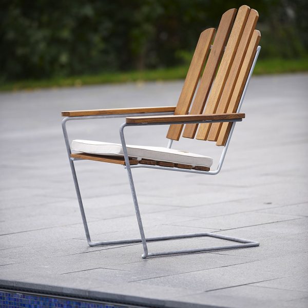 A3 in teak and galvanised steel is a cantilevered garden chair with classic Swedish design