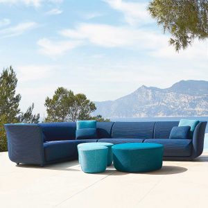 Blue Suave MODERN GARDEN SOFA - CONTEMPORARY Outdoor Lounge Set By MARCEL WANDERS In HIGH QUALITY Outdoor Furniture Materials By VONDOM Luxury Exterior Furniture.