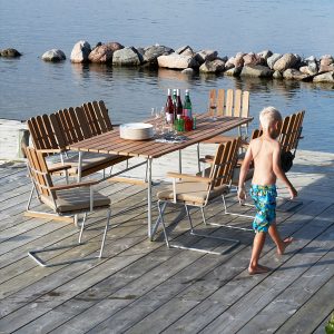 A2 garden furniture & Swedish vintage garden furniture includes iconic cantilever chair & knock-down garden tables by Grythyttan Stålmobler