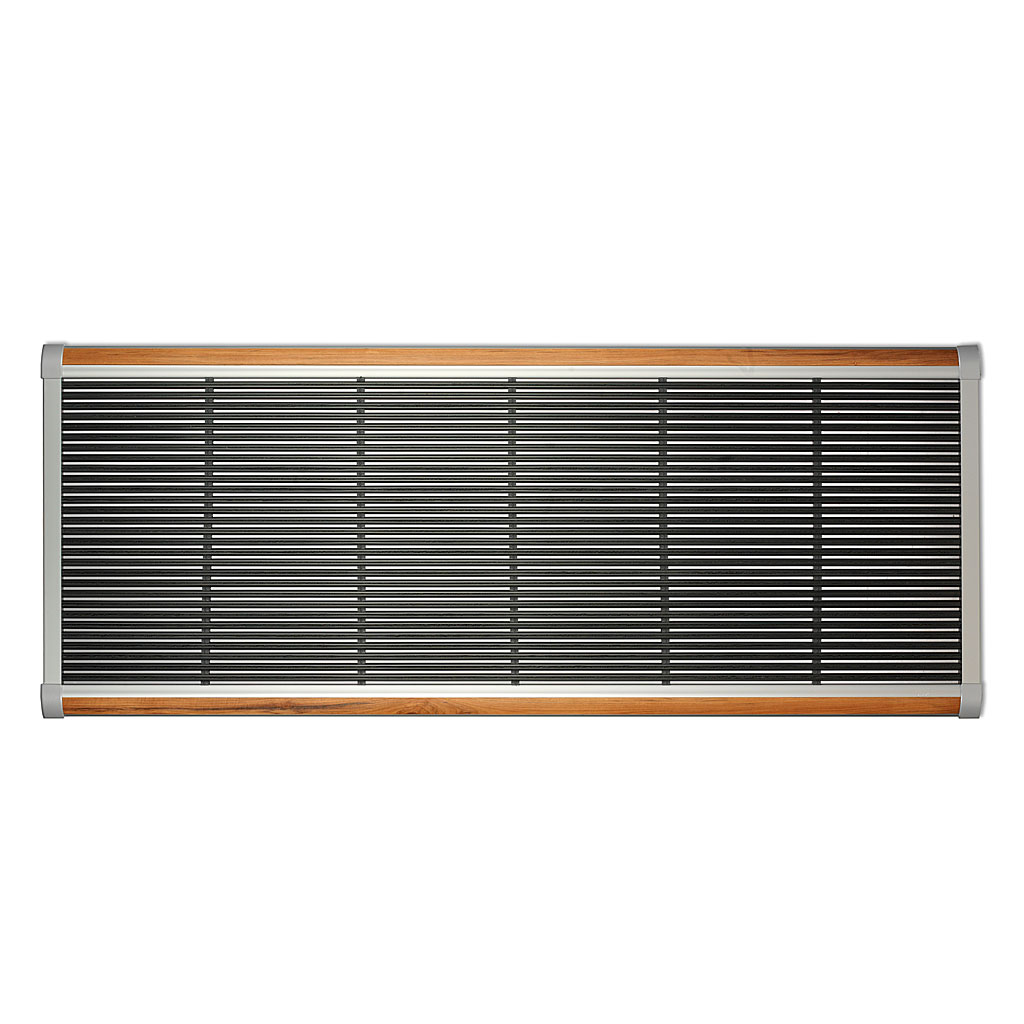 Studio image of very large RiZZ The doormat 175 x 70 cm with silver aluminium frame with teak inserts