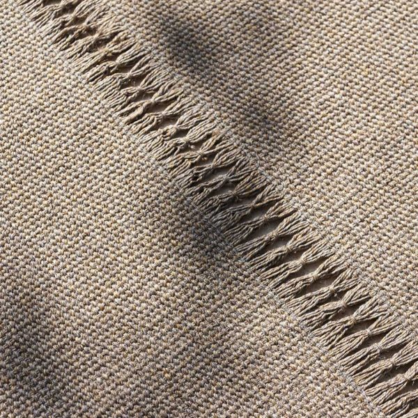 Image of detail of hand-woven weave of RODA Triptyque modern garden carpet in Natural finish