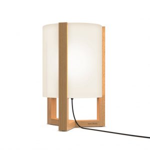 Studio image of Royal Botania Tristar electric garden light with teak frame and hand-blown opal glass lampshade
