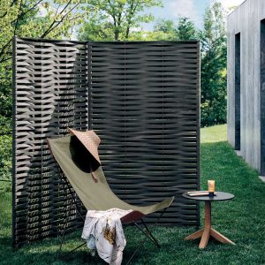 Wing outdoor screens with Lawrence butterfly chair and Root side table