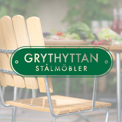 Image of Grythyttan Stålmöbler furniture logo overlaid over picture of A2 vintage chair