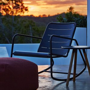 Copenhagen outdoor rocking chair is a modern garden rocker in high-end furniture materials by Cane-line exterior furniture company