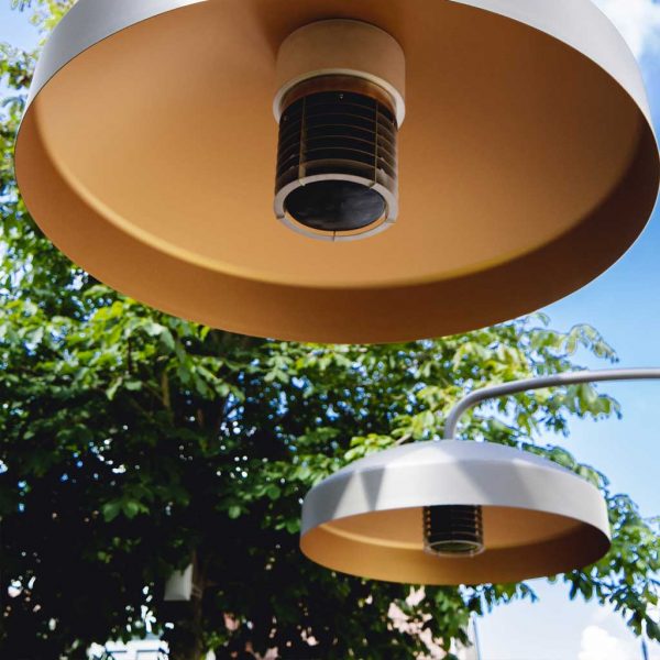 Image of gold-colored underside of Disc electric patio heater by Heatsail
