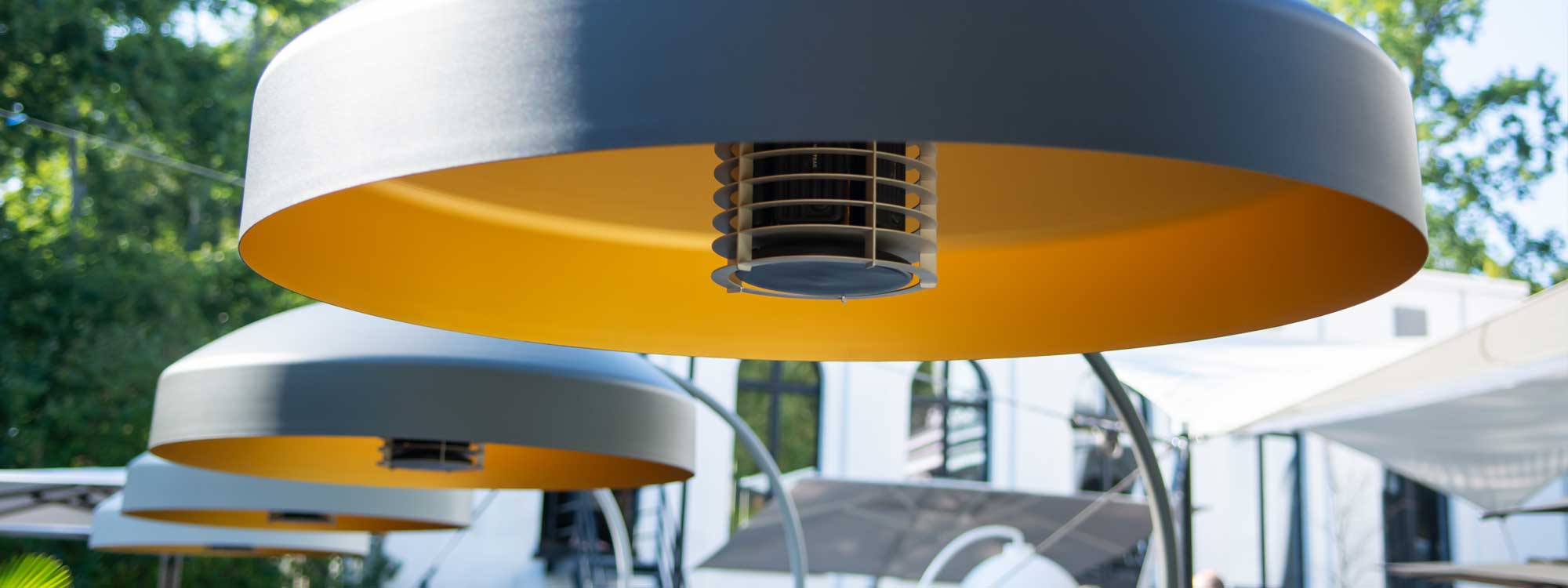Image of Disc heater's golden hood interior by Heatsail FAR infrared heating company