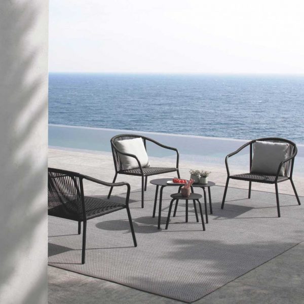 Image of Samba garden chairs and nest of tables with sea in background
