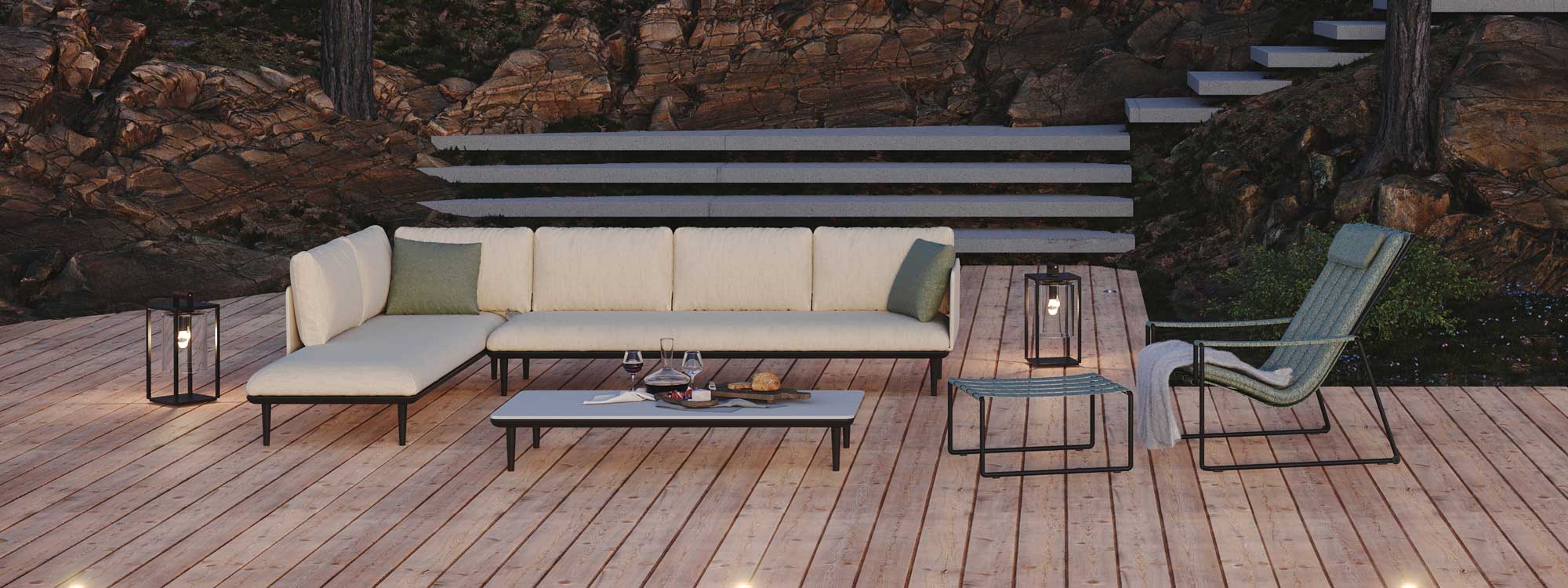 Image of Royal Botania Styletto outdoor lounge set on decking