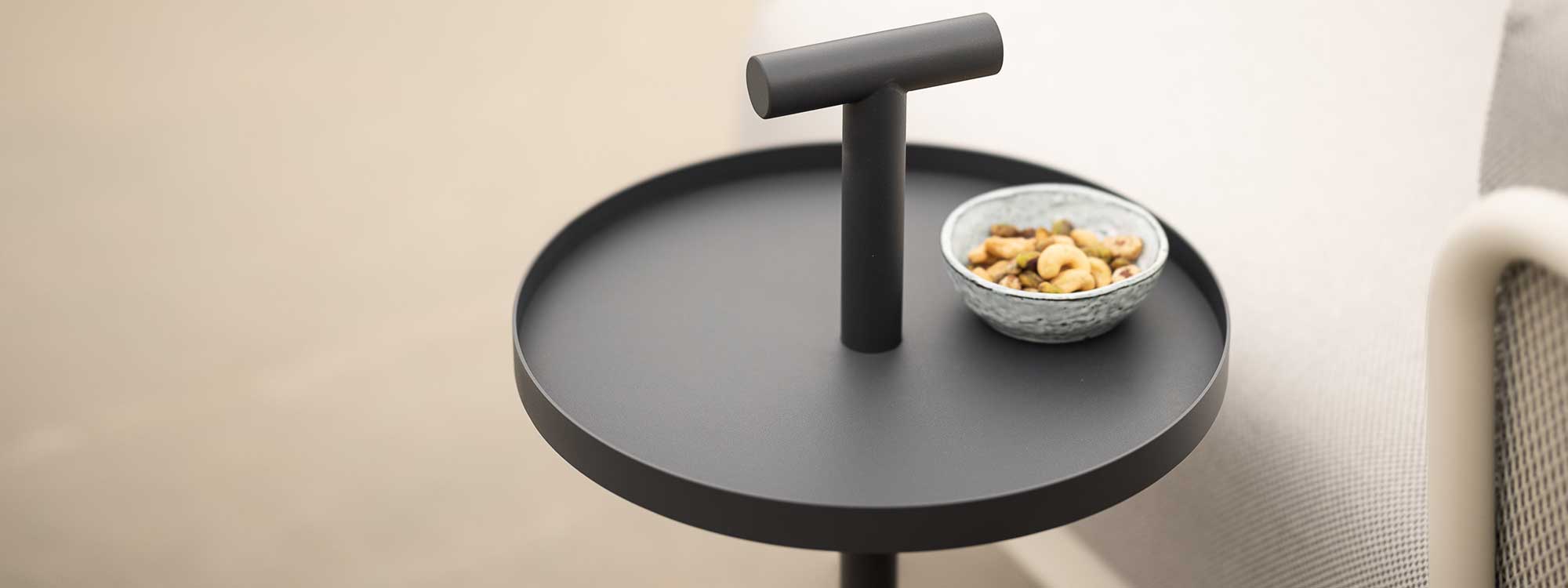 Image of Albus modern garden side table with handle, shown in anthracite finish