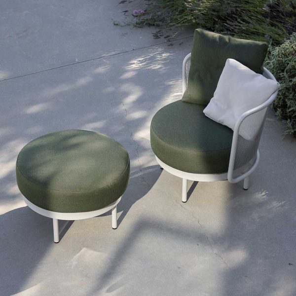 Baza round garden pouf is a modern outdoor foot stool & exterior ottoman is durable garden furniture by Todus contemporary garden furniture