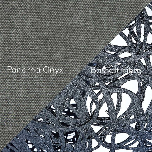Image of swatch of black basalt fiber & Panama Onyx cushion fabric by Unknown Nordic Furniture