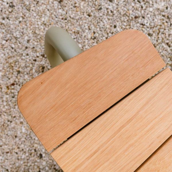 Image of detail of The Circle picnic bench's slatted afzelia wood bench top by Wünder