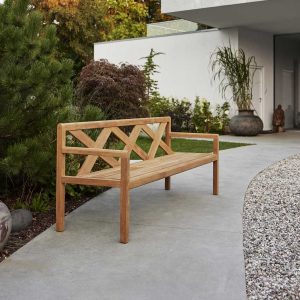 Grace hardwood garden bench includes 2 & 3 seat classic outdoor bench by Cane-line WWF-GFTN sustainably sourced teak furniture company, Denmark.