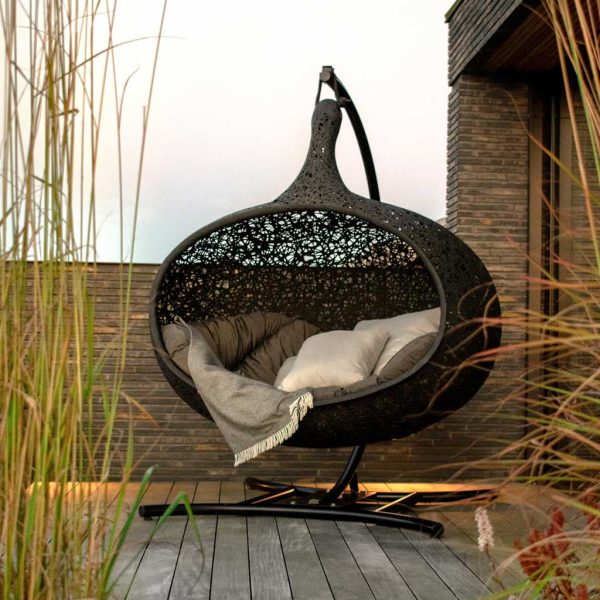 Bios Hide luxury sofa swing seat is a unique hanging garden seat pod for 2-3 & also year-round outdoor sculpture by Unknown basalt furniture.