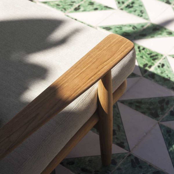 Image of detail of arm of RODA Levante teak garden lounge furniture