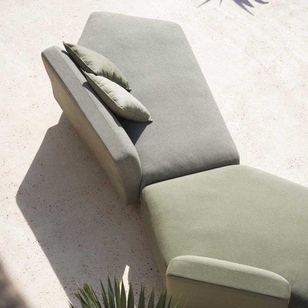 Mamba modular garden sofa is a range of chic upholstered outdoor lounge furniture by Rodolfo Dordoni for RODA modern exterior furniture.