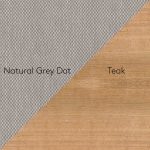Image of Natural Grey Dot fabric swatch and teak swatch