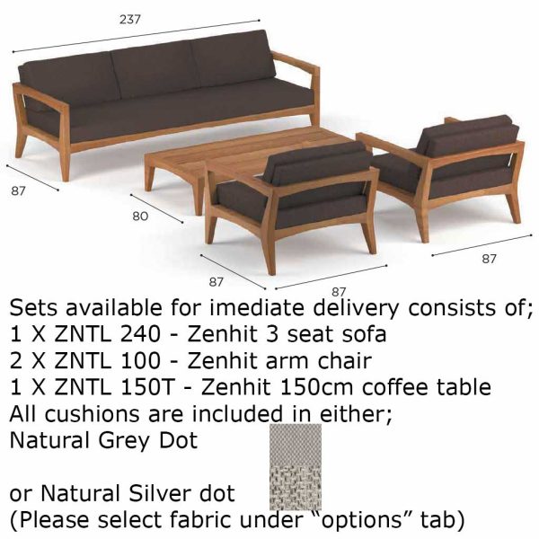 Zenhit Lounge Set 02 includes a teak garden sofa and lounge chairs by Royal Botania
