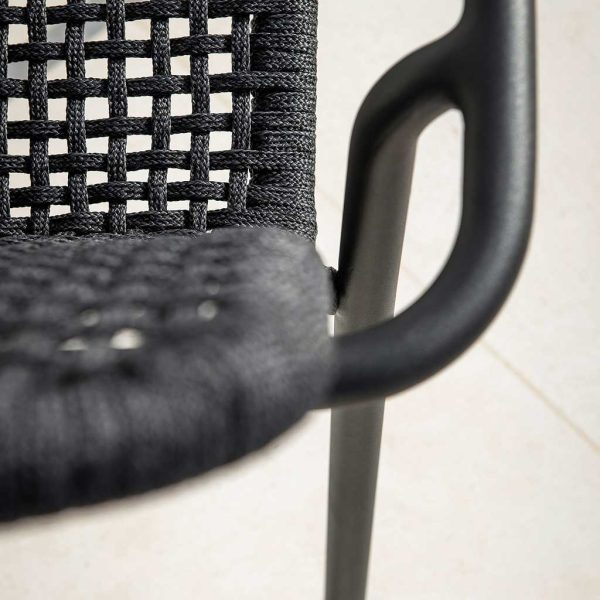 Image of detail of Durham garden chair's tubular aluminium frame and hand-woven Polyolefin rope seat and back