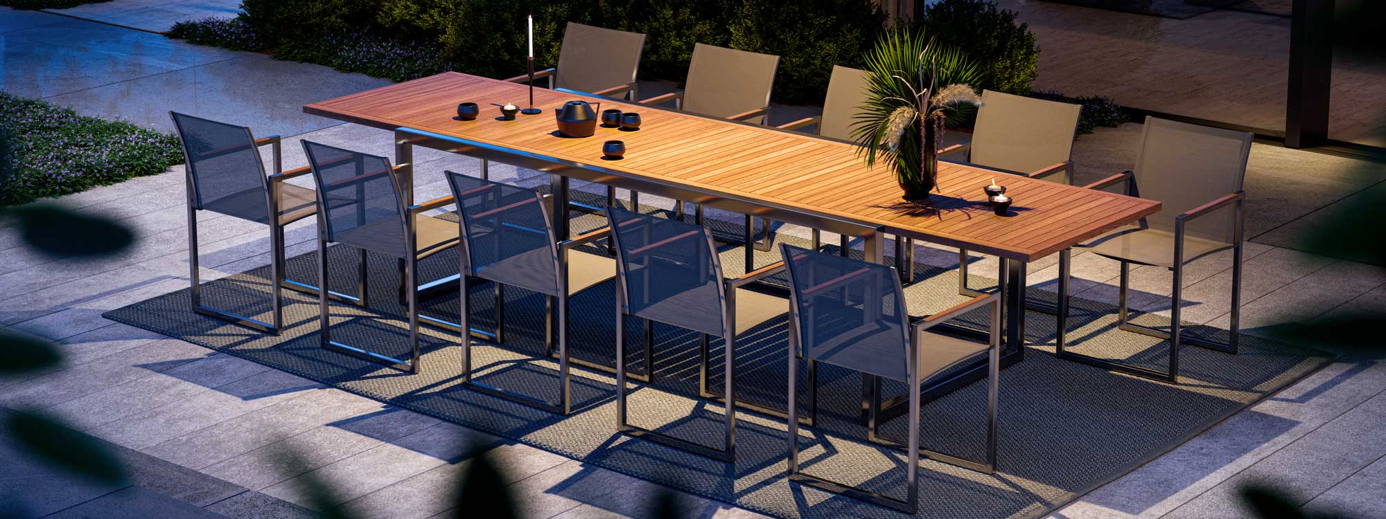 Image of Ninix extending garden table in EP stainless steel & teak by Royal Botania