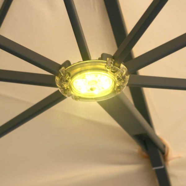 Image of 24 V LED lighting fitted to Prostor P6 cantilever parasol