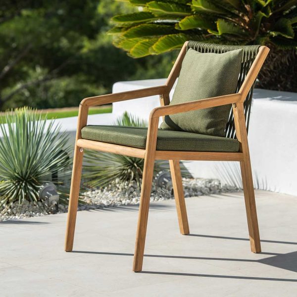 Image of Ritz teak garden chair with green exteria quadro nature back and seat cushions