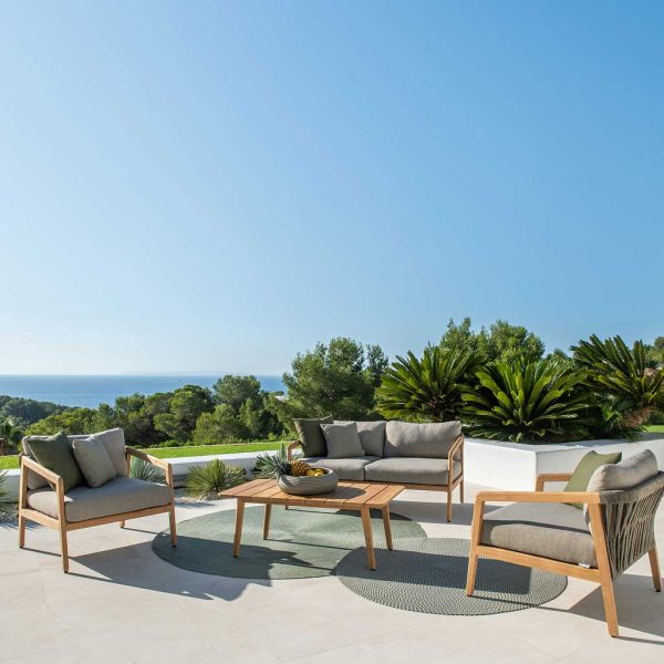 Ritz FSC teak garden sofas & modern outdoor lounge set in sustainable garden furniture materials by Jati & Kebon chic outdoor furniture Co.