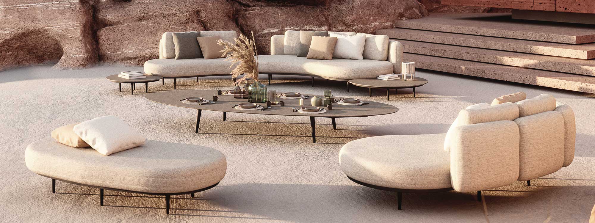 Image of Styletto low table surrounded by Organix modern garden sofas by Royal Botania