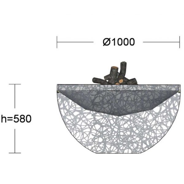 Image of technical drawing giving dimensions of Lava Nest fire pit by Unknown