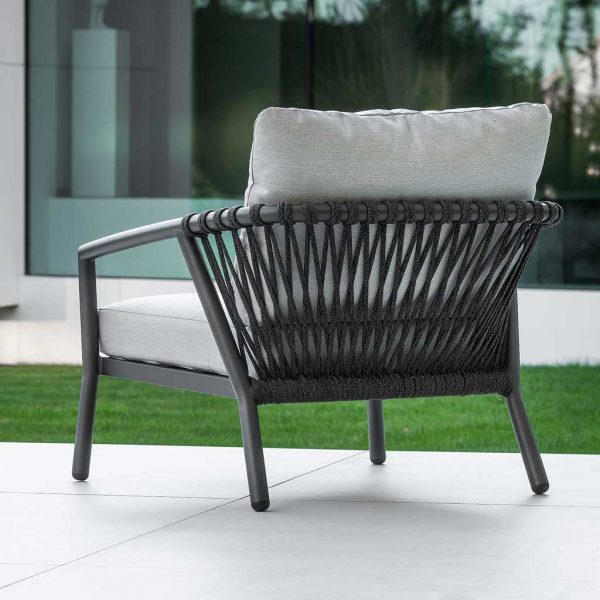 Image of rear of Kapra garden relax chair showing the chair's woven polyolefin rope back