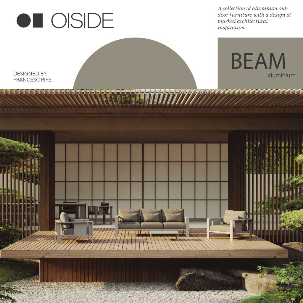 Image of brochure cover for Beam aluminium outdoor lounge furniture by Oiside