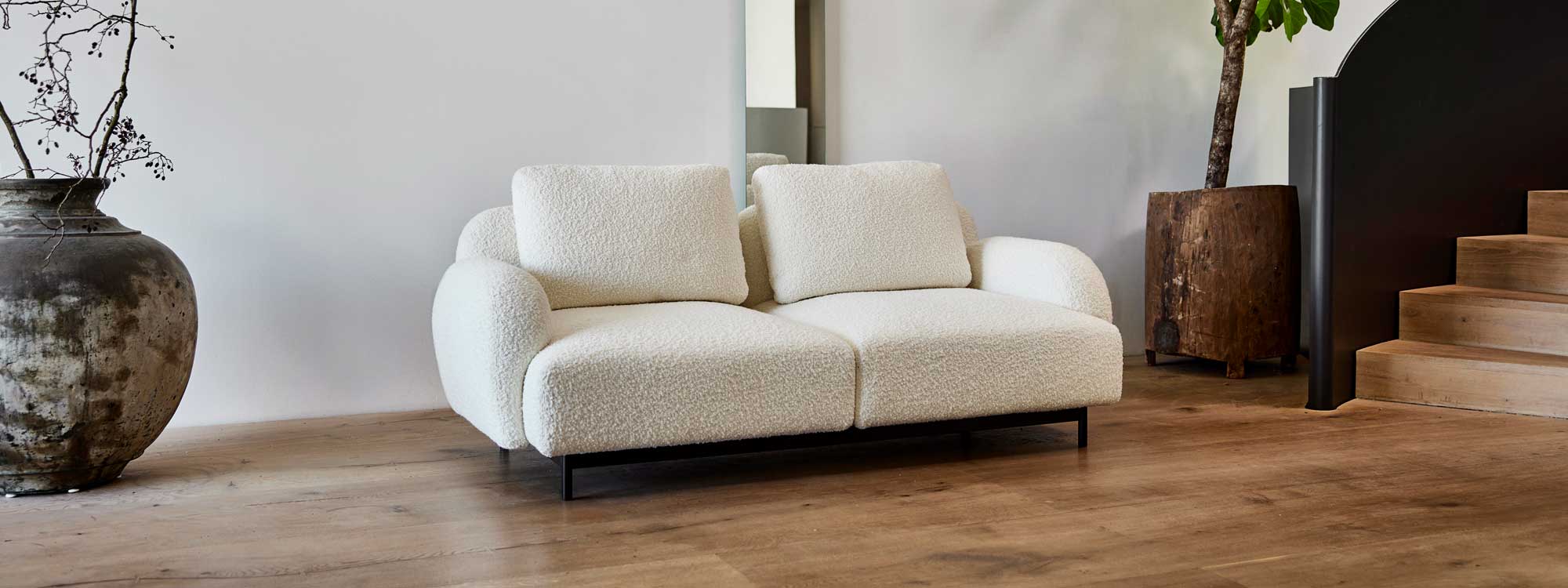 Image of Aura modern 2 seat sofa in White Scent fabric by Cane-line