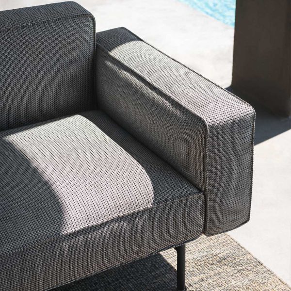 Image of detail of RODA Estendo garden lounge furniture's linear design and generous upholstery