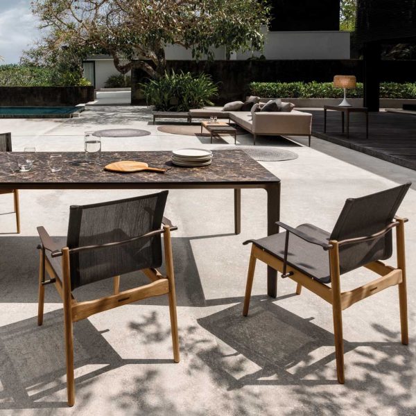 Image of Sway garden chairs and Carver dining table with Emperor ceramic and Java frame by Gloster