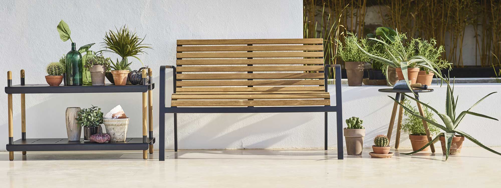 Image of Parc bench and Frame garden shelves by Cane-line