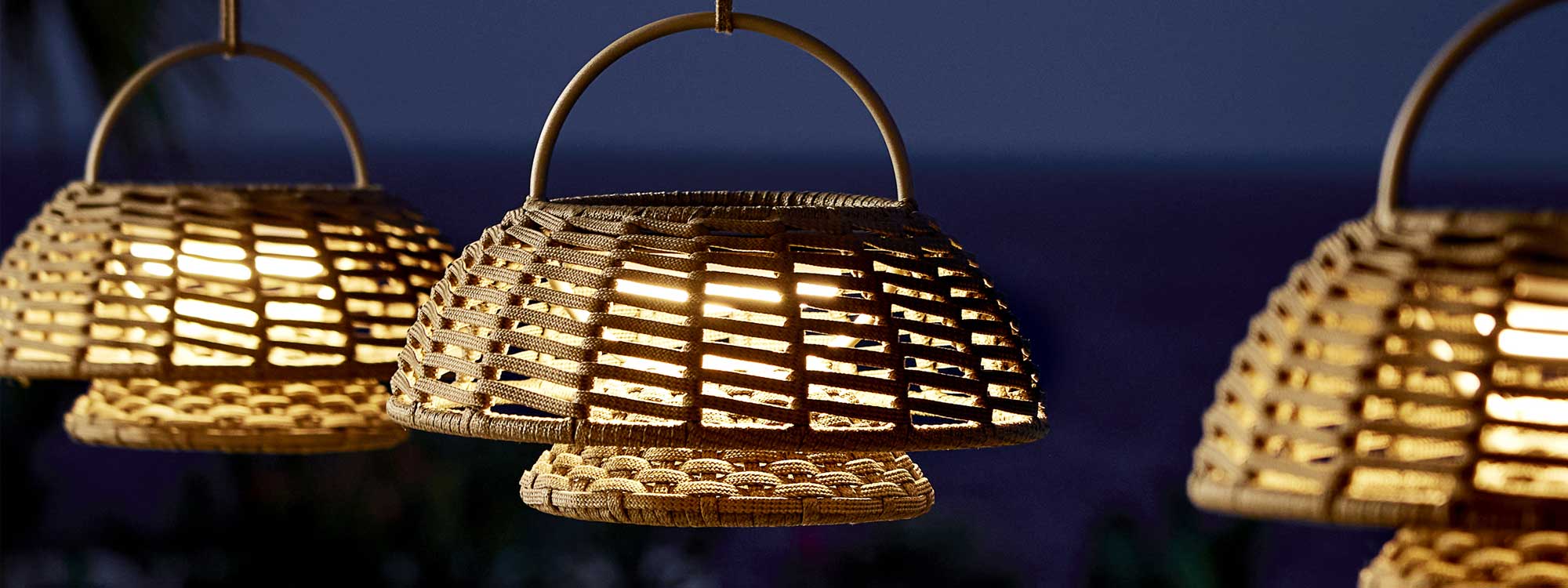 Image of Illusion hanging solar lanterns in taupe Cane-line SoftRope