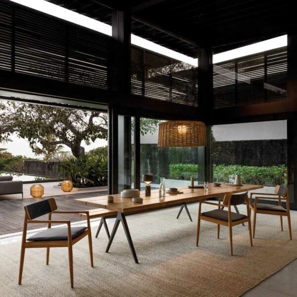 Image of Archi minimalist teak chairs and Raw long garden table by Gloster