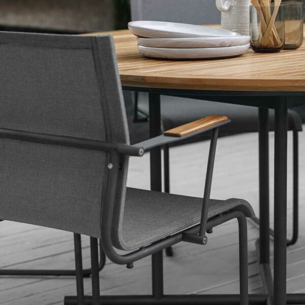 Image showing tubular stainless steel frame and Batyline mesh seat and back of Sway modern garden chair by Gloster
