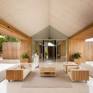 Image of Vondom Vineyard garden lounge furniture with wheels inside a shady and cool garden room