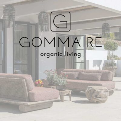 Image of Gommaire logo overlaid over image of pair of Edge sofas