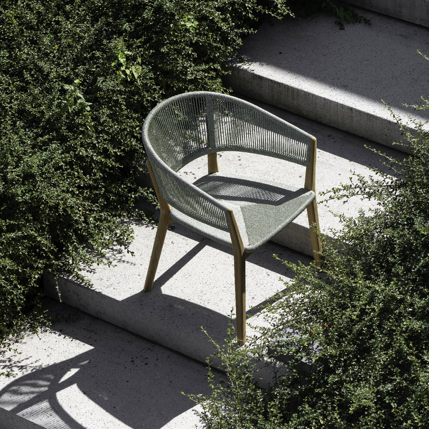 Image of Royal Botania Cares chair with Sage olefin rope and teak frame